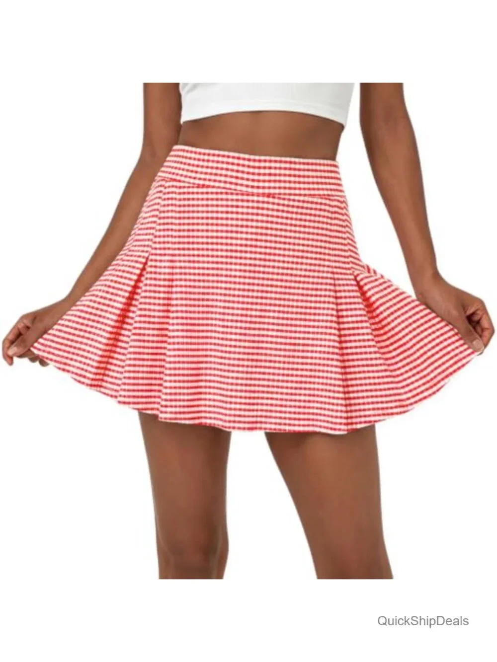 Plaid Pleated Mini Skort High Waisted Athletic Skirt with Built-in Shorts